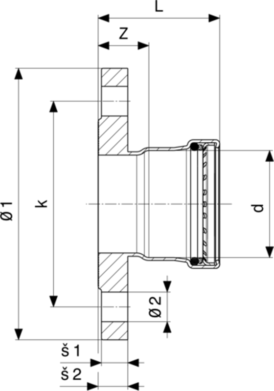 Přírubový přechod Viega Sanpress Inox G s SC-Contur 0259 DN32(35MM)