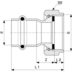 Připojovací šroubení Viega Sanpress Inox G s SC-Contur 0263.1 54 x 2 3/8˝