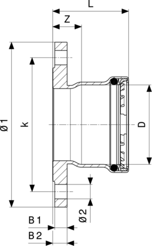 Přírubový přechod Viega Megapress S s SC-Contur 4259.6xL 4