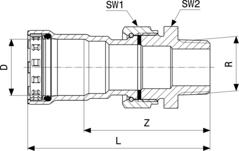 Přechodové šroubení Viega Megapress s SC-Contur 4265 6/4˝ x 6/4˝