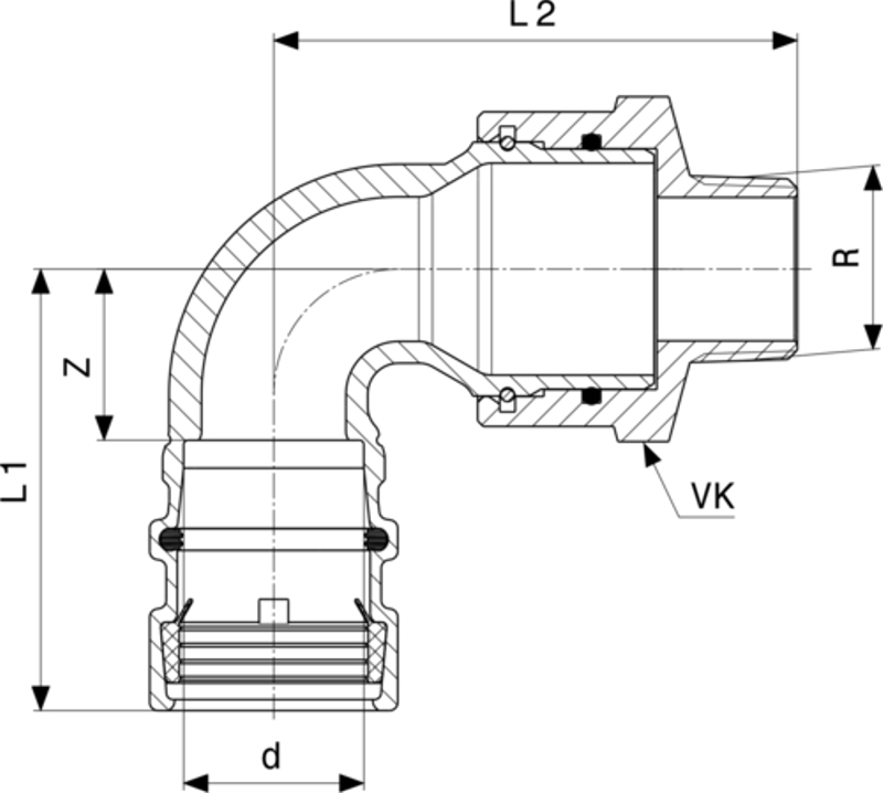 Připojovací oblouk 90° Viega systémové armatury Easytop 9620.1TW 32 x 6/4˝
