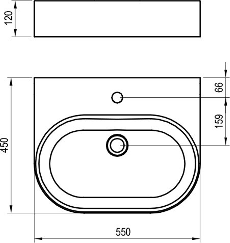 Umyvadlo Ravak Ceramic Slim Wall O 55, s otvorem pro baterii, s přepadem, bílá