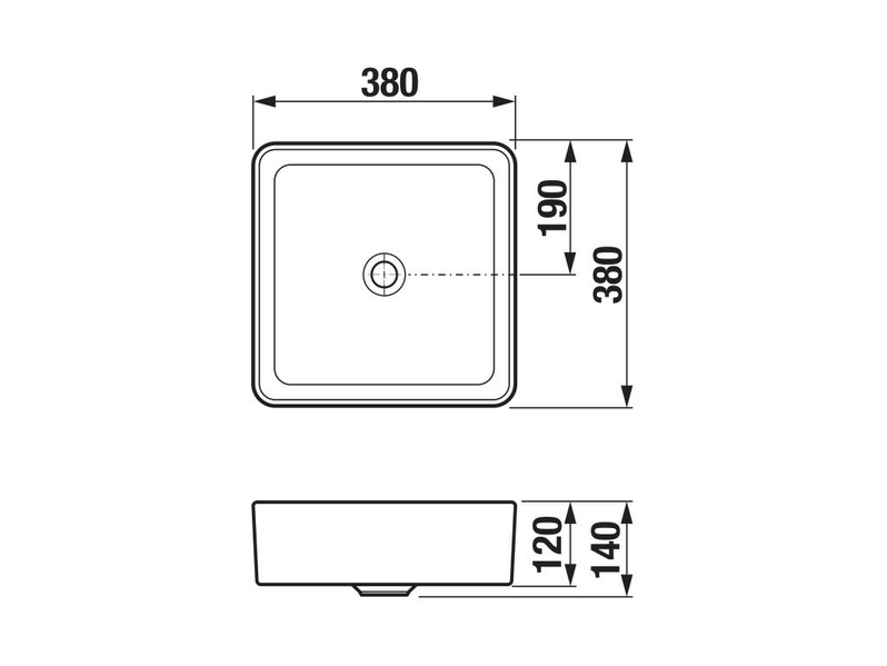 Umyvadlová mísa Jika Pure čtvercová 380 x 380 x 140 mm, černá matná