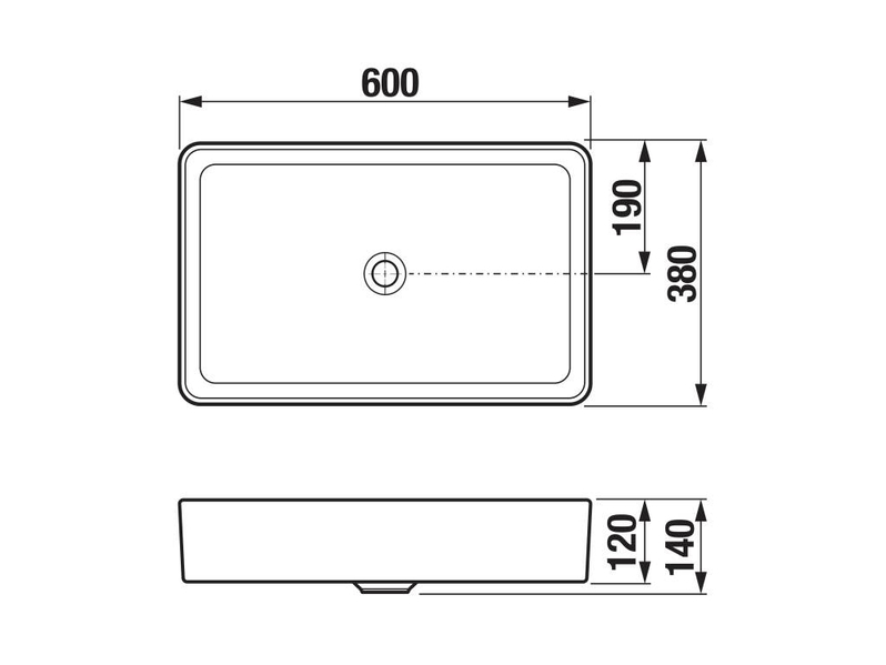 Umyvadlová mísa Jika Pure obdélníková 600 x 380 x 140 mm, černá matná