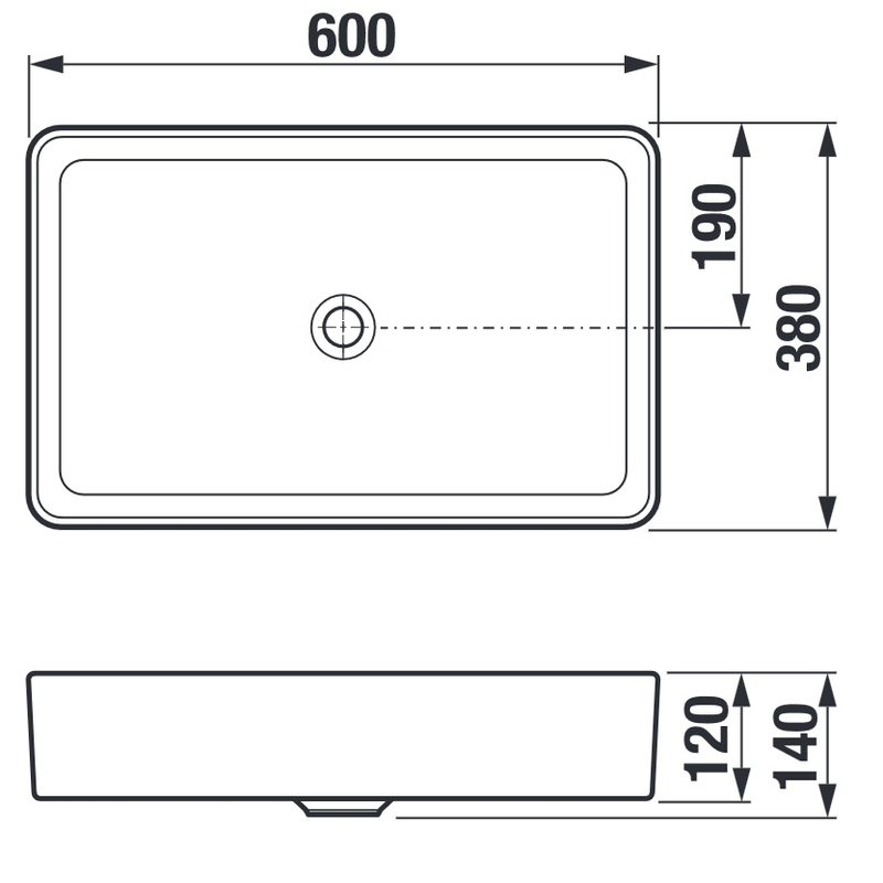 Umyvadlová obdélníková mísa Jika Cubito Pure 60 x 38 cm, černá matná