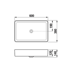 Umyvadlová mísa Jika Pure obdélníková 600 x 380 x 140 mm, černá matná