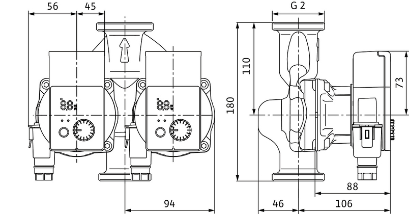 Mokroběžné čerpadlo s vysokou účinností Wilo Yonos PICO-D 30/1-8 PN10, G 2˝, 1x230V, 75W