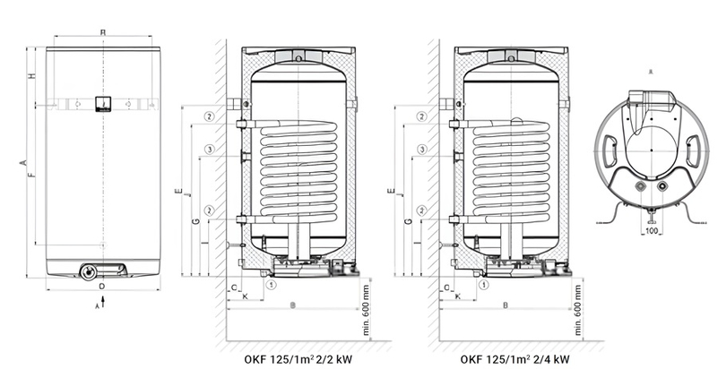 Ohřívač kombinovaný Dražice OKF 125/1m2, 2/2 kW, závěsný, s výměníkem 1 m2, vhodný k fotovoltaickému systému