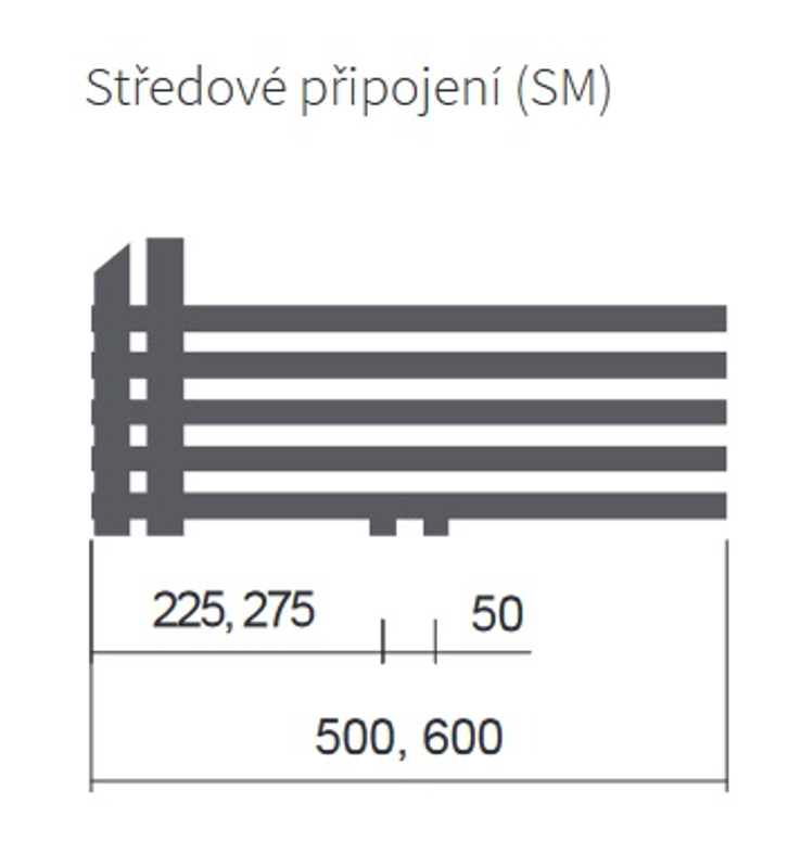 Těleso koupelnové trubkové Isan Calypso 1246 x 500 mm, 522 W, levé, středové připojení, sněhově bílá RAL 9016