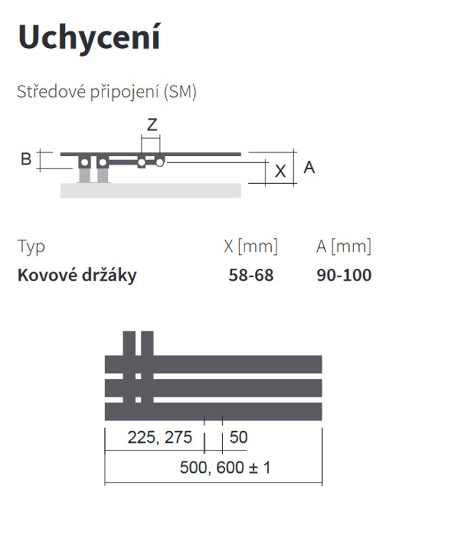 Těleso koupelnové trubkové Isan Miro 1500 x 600 mm, 680 W, levé, středové připojení, sněhově bílá RAL 9016