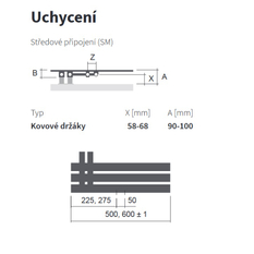 Těleso koupelnové trubkové Isan Miro 1500 x 600 mm, 680 W, levé, středové připojení, sněhově bílá RAL 9016