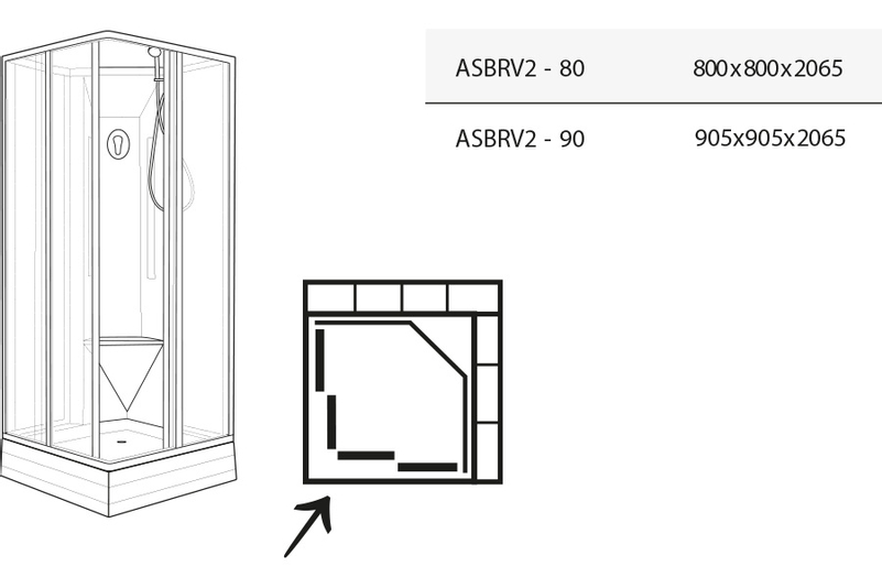 Sprchový box Ravak ASBRV2 80x80, bílá+transparent (4 díly)