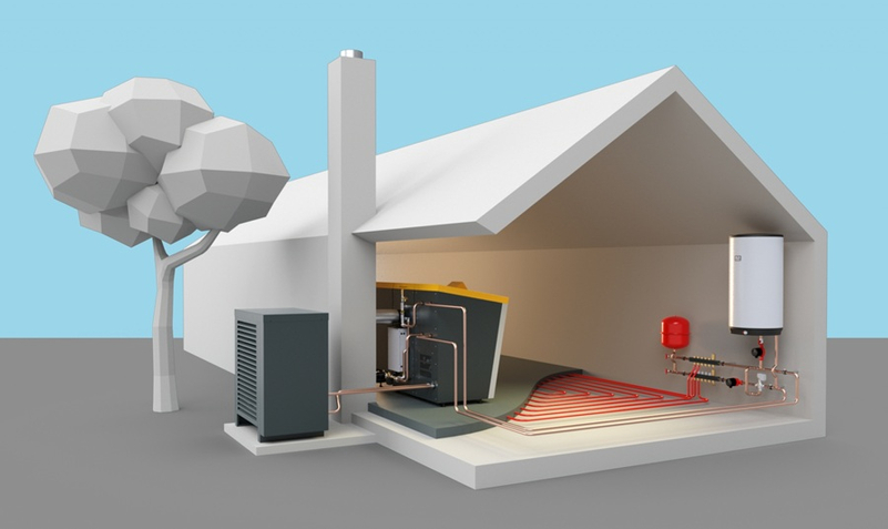 Hybridní kotel Benekov H25/10, kotel K25 se zásobníkem 200 l vpravo, výkon 25 kW + tepelné čerpadlo o výkonu 10 kW, SVT 22126