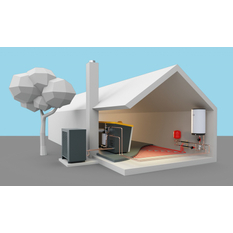 Hybridní kotel Benekov H25/10, kotel K25 se zásobníkem 200 l vpravo, výkon 25 kW + tepelné čerpadlo o výkonu 10 kW, SVT 22126