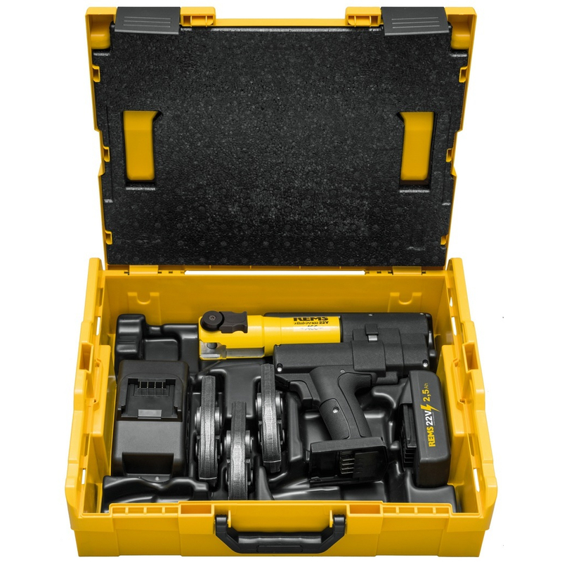 Set lisovací Rems Mini-Press 22V ACC, v L-Boxxu s čelistmi V 15+18+22
