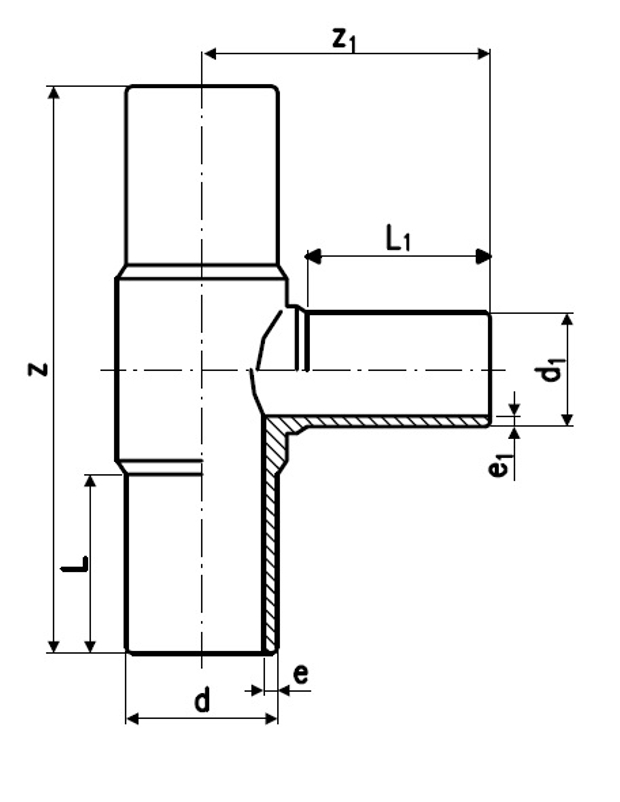 Elektro T-kus Wavin PE100, svařování na tupo, SDR11, d 110 x 63
