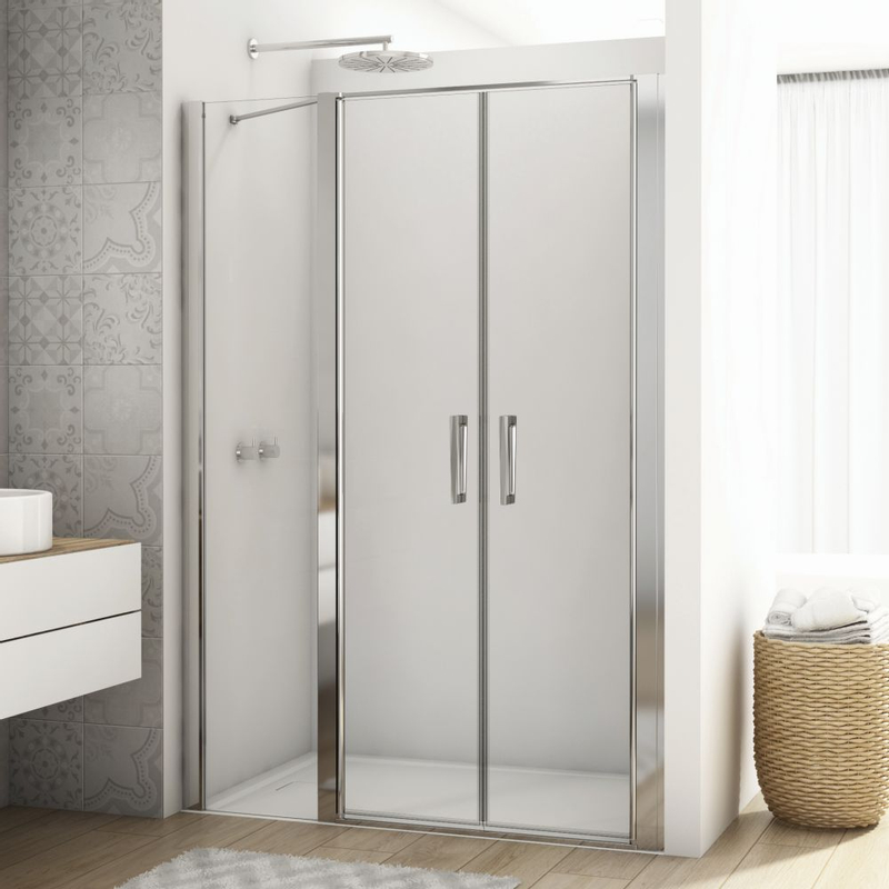 Dvoukřídlé dveře Ronal Divera s pevnou stěnou v rovině 1400 x 2000 mm, aluchrom/sklo čiré