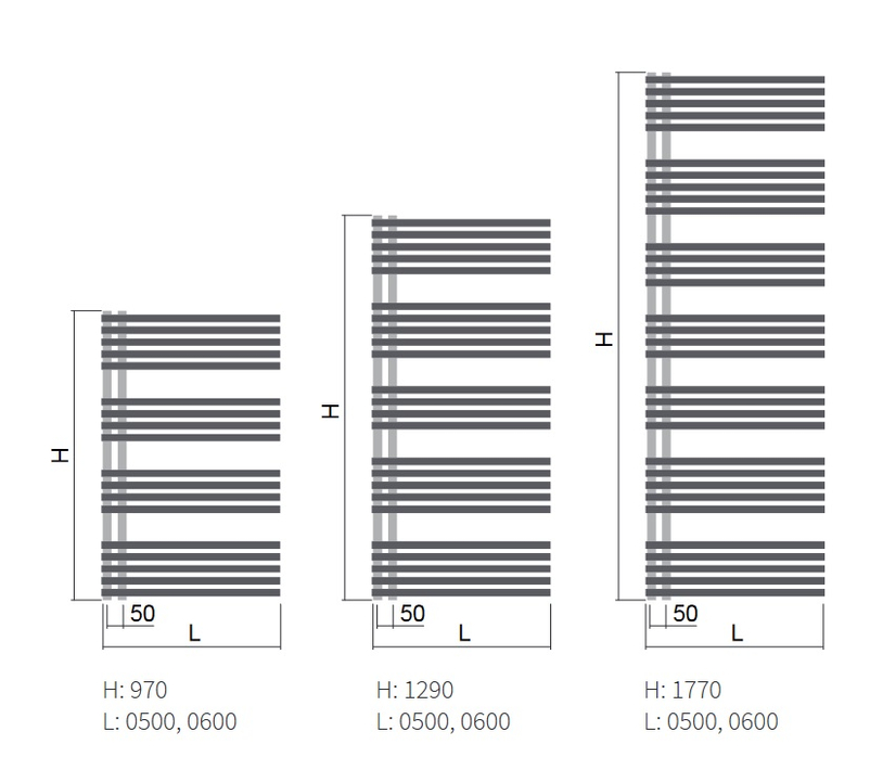 Těleso koupelnové trubkové Isan Falco 1290 x 600 mm, 795 W, elektrické pro systém Nexus, sněhově bílá RAL 9016