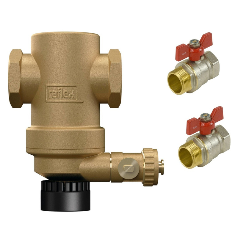 Odlučovač nečistot Reflex Exdirt D 1 M, mosaz, horizontální, paket s 2 x kulovýmn kouhoutem