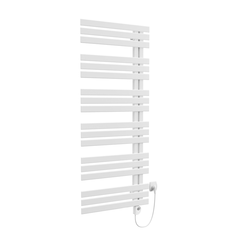 Těleso koupelnové trubkové Isan Miro 1236 x 600 mm, 560 W, levé, elektrické s regulátorem Mini PW, sněhově bílá RAL 9016