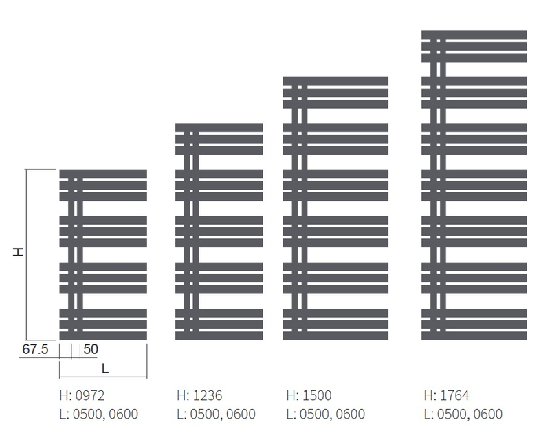 Těleso koupelnové trubkové Isan Miro 1236 x 600 mm, 560 W, levé, elektrické s regulátorem Mini PW, sněhově bílá RAL 9016