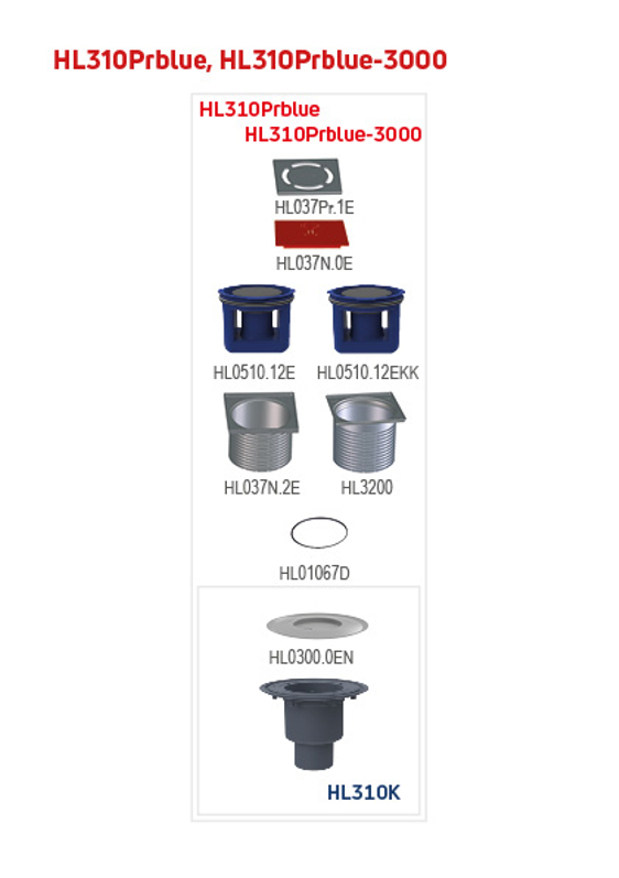 Podlahová vpust HL Hutterer & Lechner, DN50/75/110 se svislým odtokem. Izolační přírubou, ZU Primus blue (suchý sifon), 123x123mm/115x115mm.