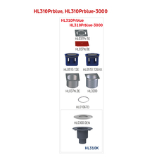 Podlahová vpust HL Hutterer & Lechner, DN50/75/110 se svislým odtokem. Izolační přírubou, ZU Primus blue (suchý sifon), 123x123mm/115x115mm.