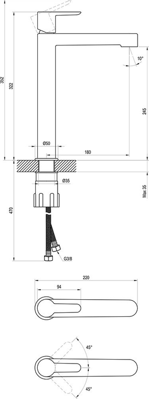 Umyvadlová stojánková baterie Ravak Puri PU 015.20BL 322 mm bez výpusti, černá