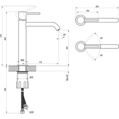 Umyvadlová stojánková baterie Ravak Espirit ES 014.20BLM 250 mm bez výpusti, Black Matt