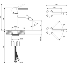 Bidetová stojánková baterie Ravak Espirit ES 056.20GB 154 mm bez výpusti, Graphite Brushed