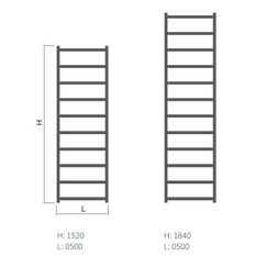 Těleso koupelnové trubkové Isan Gradda Inox 1840 x 500 mm, 429 W, kombi + klasické připojení, nerez