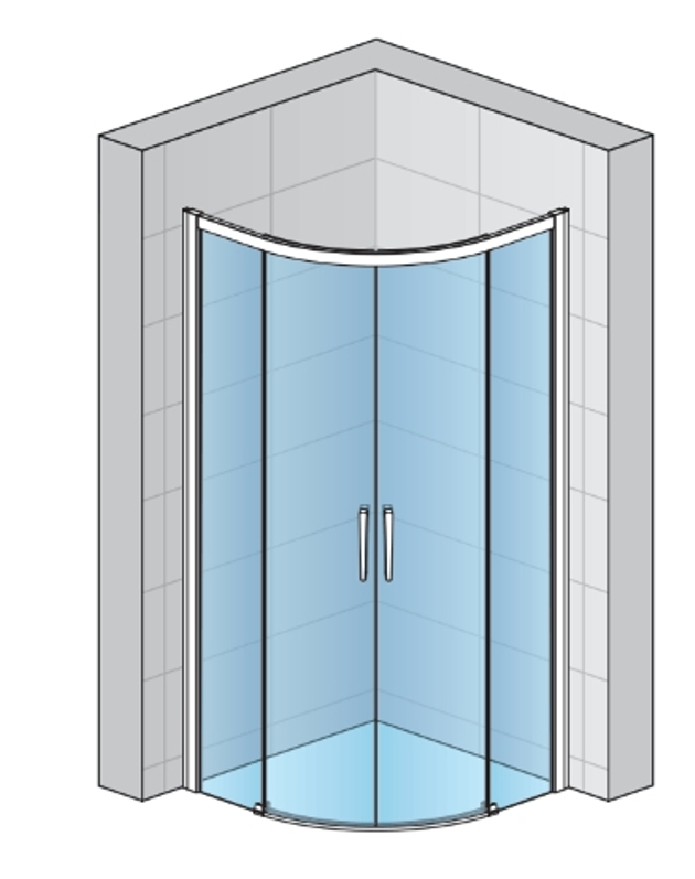 Čtvrtkruh Ronal Divera s dvoudílnými posuvnými dveřmi, rádius 550 mm 900 x 2000 mm, černá matná/sklo Screen