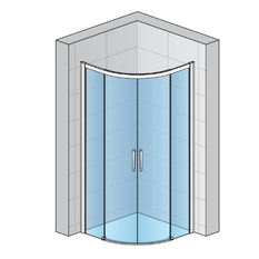 Čtvrtkruh Ronal Divera s dvoudílnými posuvnými dveřmi, rádius 550 mm 900 x 2000 mm, černá matná/sklo Screen