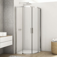 Čtvrtkruh Ronal Divera s dvoudílnými posuvnými dveřmi, rádius 550 mm 900 x 2000 mm, černá matná/sklo Screen