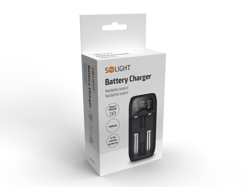 Solight nabíječka baterií Li-Ion, LiFePO4, Ni-MH/CD, AA, AAA, 18650, 2000mA, 2 kanály, LCD displej