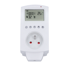 Solight termostaticky spínaná zásuvka, zásuvkový termostat, 230V/16A, režim vytápění nebo chlazení, různé teplotní režimy