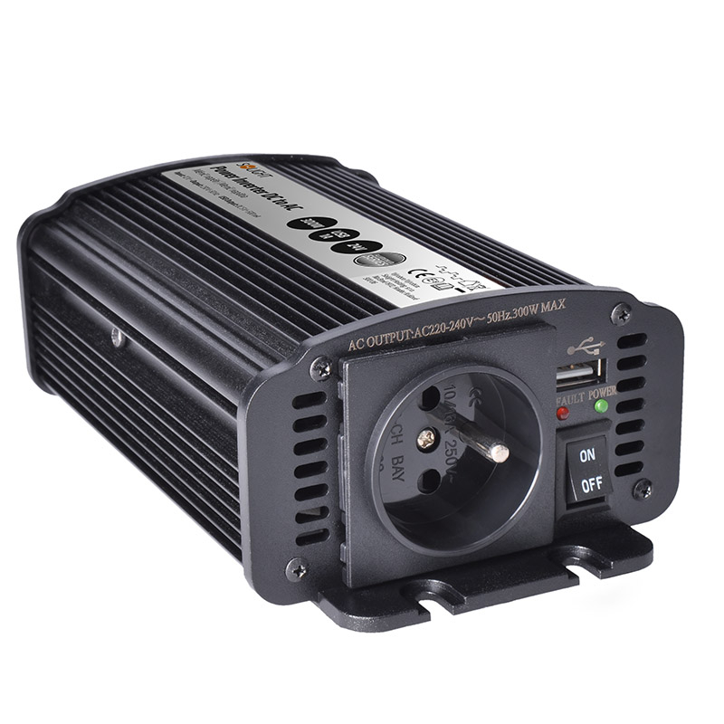 Solight invertor 12V, USB 500mA, kovový, černý, max. zatížení: 300W