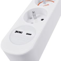 Solight 5z prodlužovací přívod s USB A+C nabíječkou 2.4A, 3m, 3 x 1mm2, bílý, vypínač