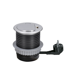 Solight USB vestavná zásuvka s víčkem, 1 zásuvka, plast, délka 1,5m, 3x 1mm2, USB 2100mA, stříbrná
