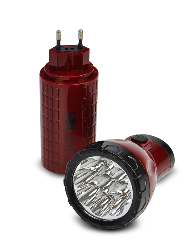 Solight LED nabíjecí svítilna, 9 x LED, červenočerná, plug-in