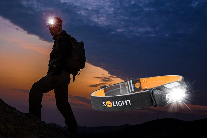 Solight LED čelová nabíjecí svítilna, 150 + 100lm, bílé a červené světlo, Li-Ion