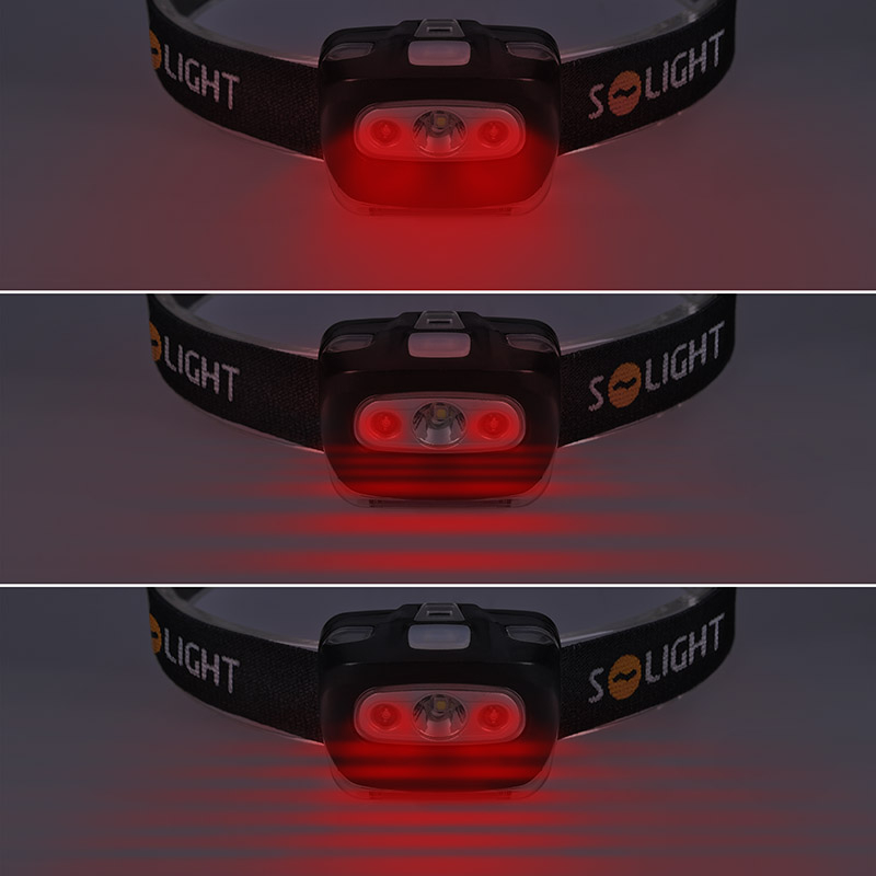 Solight LED čelová svítilna, 3W + červené světlo, 3x AAA