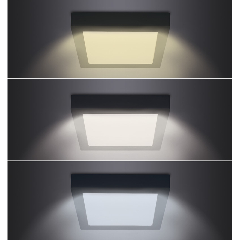 Solight LED mini panel CCT, přisazený, 24W, 1800lm, 3000K, 4000K, 6000K, čtvercový, černá barva