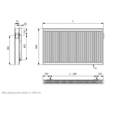 Radiátor Kermi E-Panel Profil horizontální F1E 21 600 x 1200 mm, 1750 W, regulátor vpravo se zástrčkou, bílá