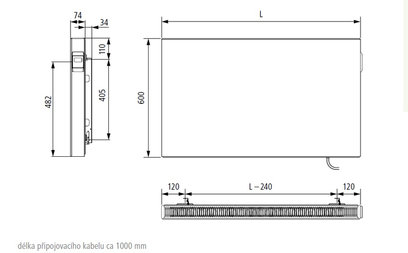 Radiátor Kermi E-Panel Plan horizontální P1E 21 600 x 800 mm, 1000 W, regulátor vlevo se zástrčkou, bílá