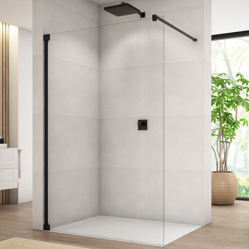 Pevná stěna Ronal Cadura samostatná s vyrovnávacím profilem 1000 x 2000 mm, černá matná/sklo čiré