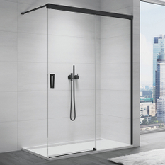 Pevná stěna Ronal Cadura samostatná s posuvným dílem - montáž vpravo 1600 x 2000 mm, černá matná/sklo Screen