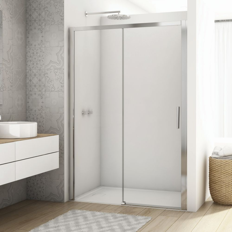 Jednodílné posuvné dveře Ronal Divera s pevnou stěnou v rovině - pevný díl vlevo 1000 x 2000 mm, černá matná/sklo Durlux