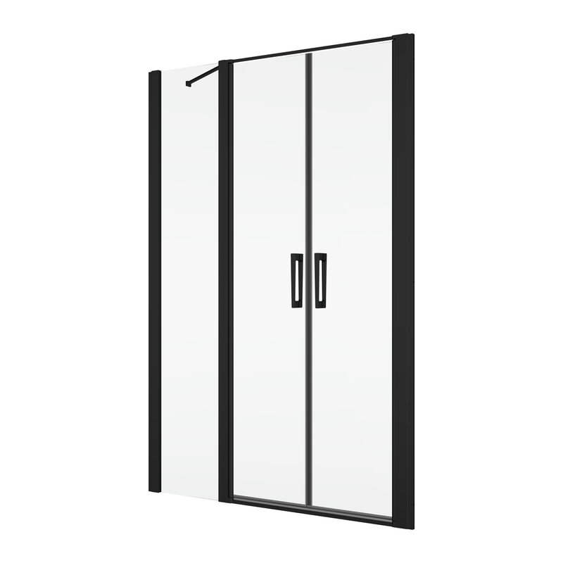 Dvoukřídlé dveře Ronal Divera s pevnou stěnou v rovině 1400 x 2000 mm, černá matná/sklo bílé linky