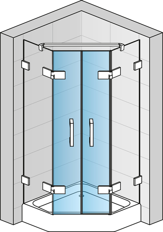 Dvoukřídlé dveře Ronal Pur pro pětiúhelník Atyp na zaměření 450 - 1000 x 2000 mm, chrom/sklo Durlux